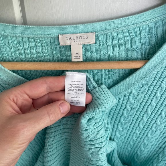Talbots M Mint Green Cable Sweater - Picture 3 of 7
